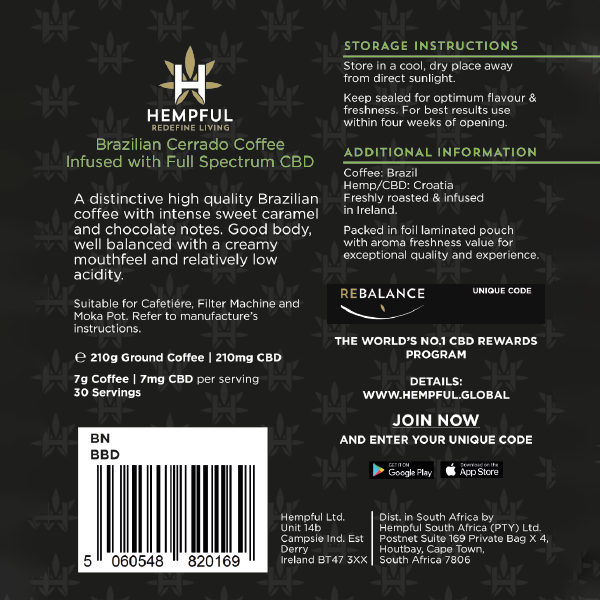 HF_CBDED_CoffeeBrazil_3 Hempful | CBD Coffee - Arabica Brazilian Cerrado Beans | THC-Free | 210mg | 210g