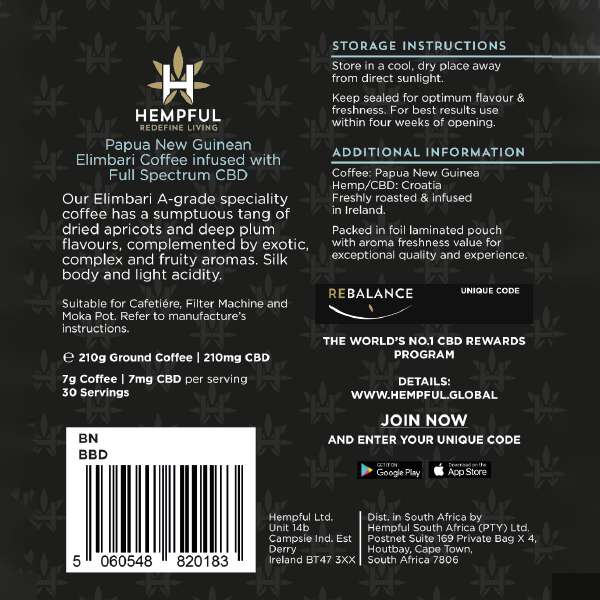 Hempful | CBD Coffee - Arabica Papua New Guinean Beans | THC-Free | 210mg | 210g